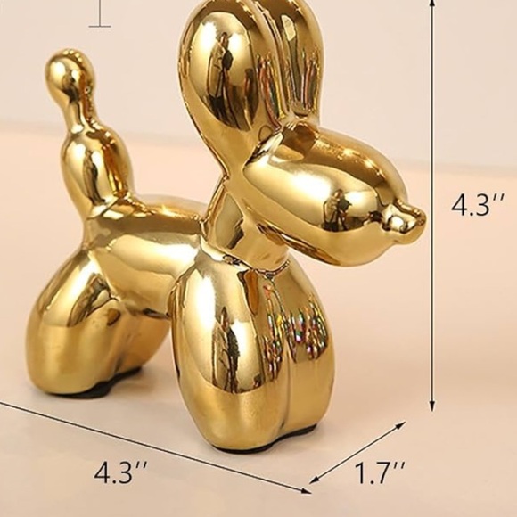 Gold ceramic Balloon Dog Sculpture small 4.5 inches - Picture 2 of 5